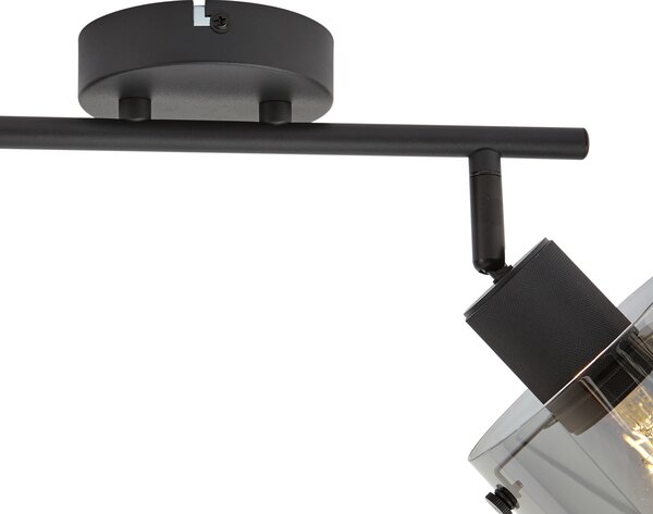 Designerski reflektor sufitowy czarny z przydymionym szkłem 2-punktowy - Domo