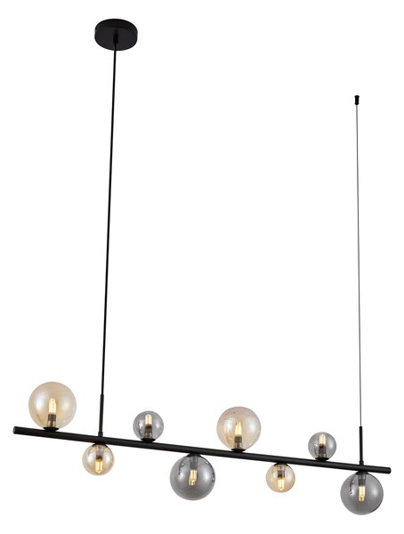 Lampa wisząca czarna z dymionym i bursztynowym szkłem prostokątna 8-punktowa - Monaco