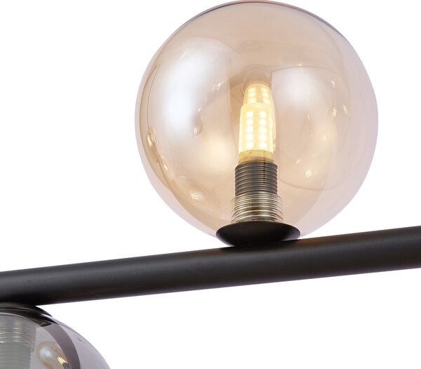 Lampa wisząca czarna z dymionym i bursztynowym szkłem prostokątna 8-punktowa - Monaco