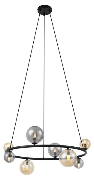 Lampa wisząca czarna z dymionym i bursztynowym szkłem okrągła 8-punktowa - Monaco