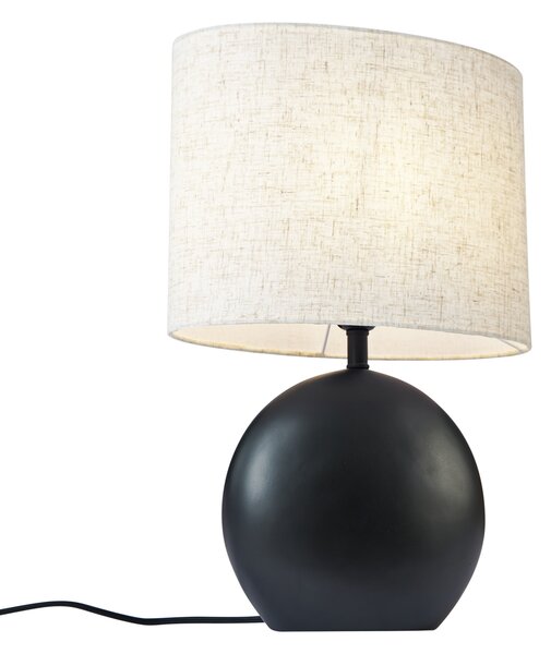 Lampa stołowa Japandi czarna z lnianym abażurem - Timo