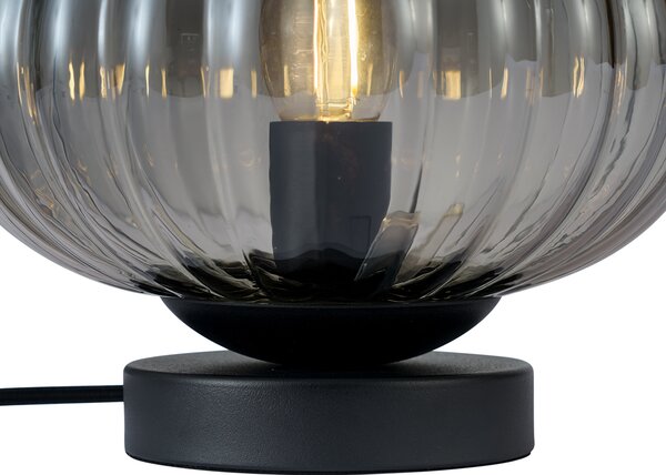 Designerska lampa stołowa czarna z przydymionym szkłem - Mochi