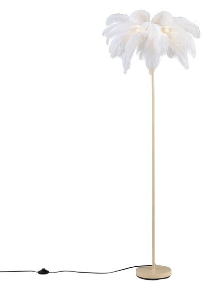Lampa podłogowa Art Deco beżowa z białymi piórami - Peahen
