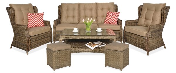 Zestaw technorattanowy TRIVENTO 3 + PUFY Brown