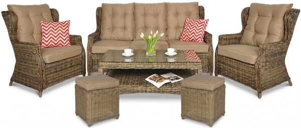 Zestaw technorattanowy TRIVENTO 3 + PUFY Brown