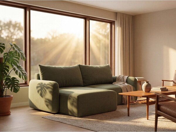 Jasnobrązowa rozkładana/ze schowkiem sofa 238 cm Kalena – Makamii