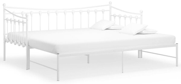 Sofa z wysuwaną ramą łóżka, biała, metalowa, 90x200 cm