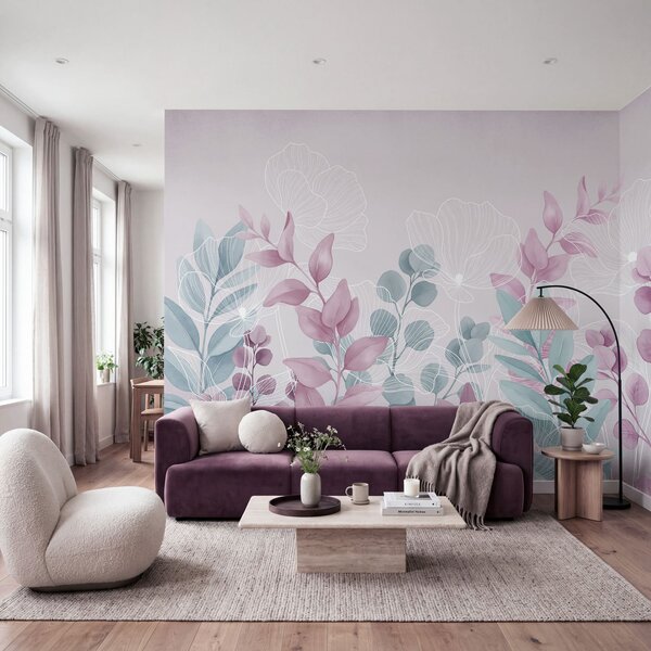 Fototapeta Spokojna, utrzymana w pastelowych barwach ilustracja botaniczna, Fototapety Kwiaty, Popularne Fototapety, t00985v1 - Tapeko.pl