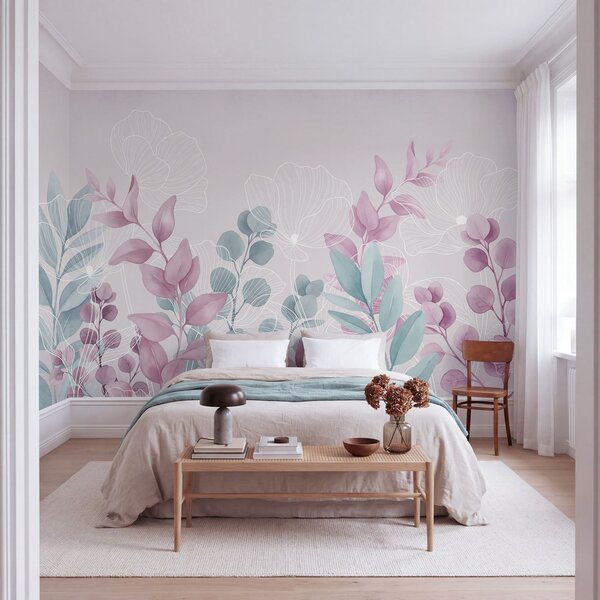 Fototapeta Spokojna, utrzymana w pastelowych barwach ilustracja botaniczna, Fototapety Kwiaty, Popularne Fototapety, t00985v1 - Tapeko.pl