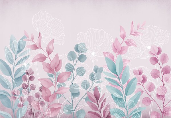 Fototapeta Spokojna, utrzymana w pastelowych barwach ilustracja botaniczna, Fototapety Kwiaty, Popularne Fototapety, t00985v1 - Tapeko.pl