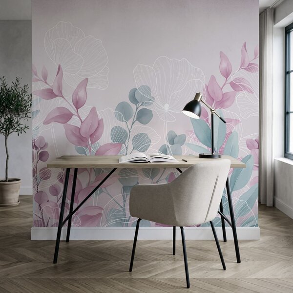 Fototapeta Spokojna, utrzymana w pastelowych barwach ilustracja botaniczna, Fototapety Kwiaty, Popularne Fototapety, t00985v1 - Tapeko.pl