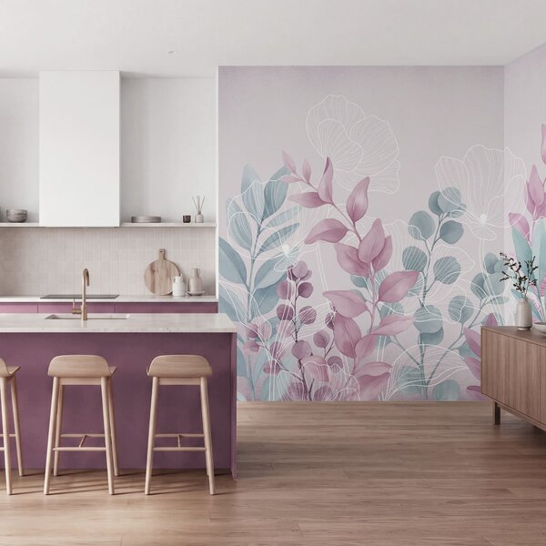 Fototapeta Spokojna, utrzymana w pastelowych barwach ilustracja botaniczna, Fototapety Kwiaty, Popularne Fototapety, t00985v1 - Tapeko.pl