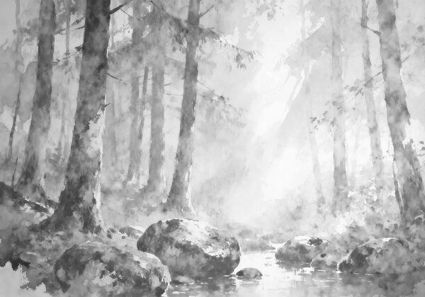 Fototapeta Rzeka ze skałami pośrodku lasu, Fototapety Natura, Popularne Fototapety, t00993v3 - Tapeko.pl