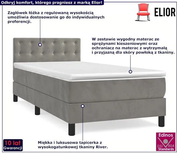 Aksamitne jasnoszare łóżko tapicerowane 90x200 N9-Z08