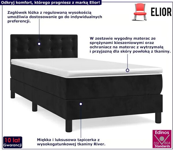 Czarne tapicerowane łóżko z zagłówkiem i materacem 90x200 D1-K18