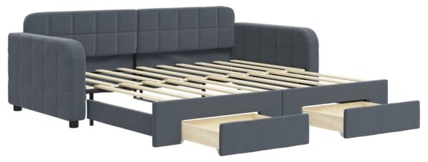 Sofa rozsuwana z szufladami, ciemnoszara, 90x190 cm, aksamit