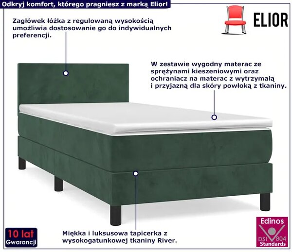 Pojedyncze zielone łóżko kontynentalne z materacem D7-E79