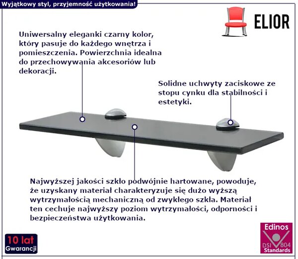 Czarna solidna półka szklana 30x10 K4-B36