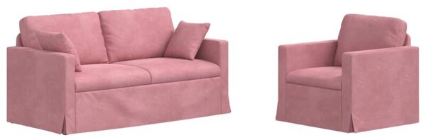 Modularna sofa aksamitna w kolorze rÃ³Å¼owym z czarnymi akcentami
