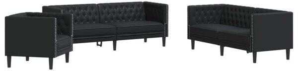 Zestaw 3-cz. wypoczynkowy chesterfield, czarny, sztuczna skÃ³ra