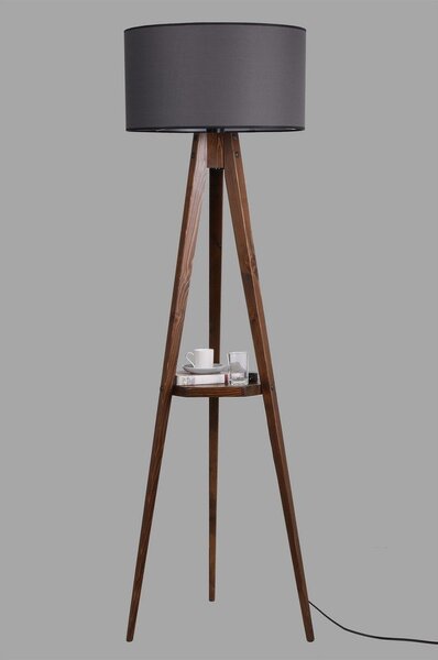 Czarna/brązowa lampa stojąca z półką z tekstylnym kloszem (wysokość 154 cm) Sehbali Tripod – Opviq lights