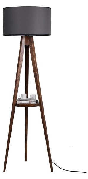 Czarna/brązowa lampa stojąca z półką z tekstylnym kloszem (wysokość 154 cm) Sehbali Tripod – Opviq lights
