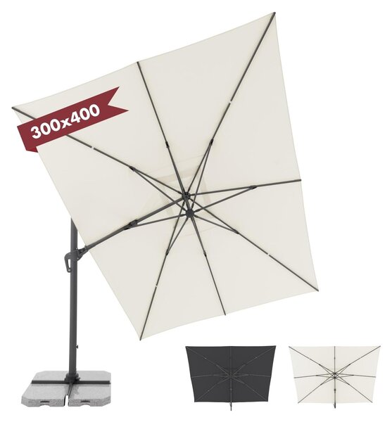 Parasol wiszący - Prostokątny - 400 x 300 cm - Aluminium - Naturalny - Ochrona UV