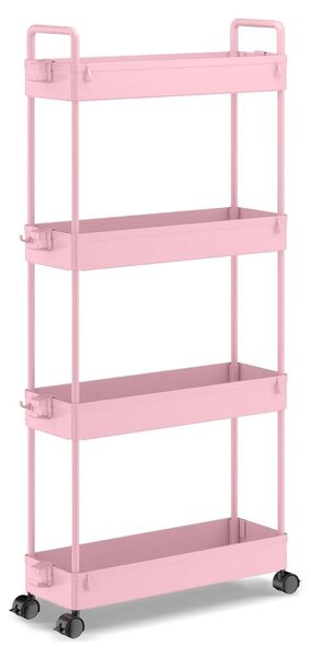 Wózek kuchenny na kółkach - Wysuwany - Plastik - 12 x 39 x 92 cm - Różowy - 4 poziomy