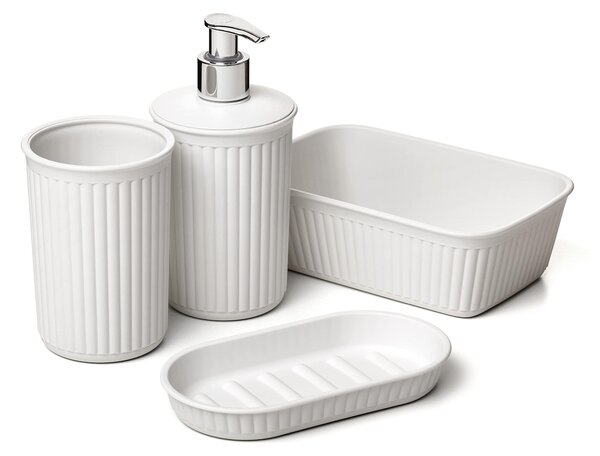 Zestaw akcesoriów łazienkowych - 4 elementy - Plastik - Bez BPA - Minimalistyczny