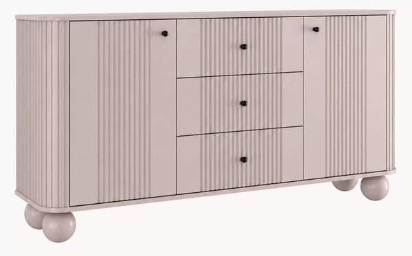 Komoda Vesper 160 cm z szufladami na kulach - kaszmir / czarne uchwyty / nogi kule