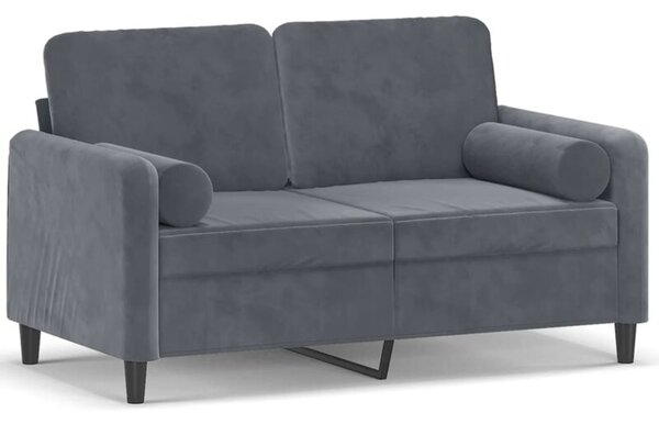 Sofa 2-osobowa z poduszkami, ciemnoszara, 120 cm, aksamit