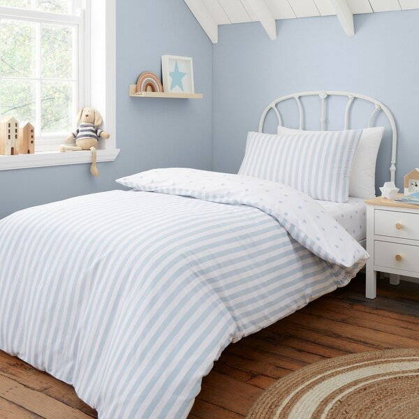 Biało-niebieska bawełniana pościel dziecięca jednoosobowa 135x200 cm Mini Star & Stripes – Bianca