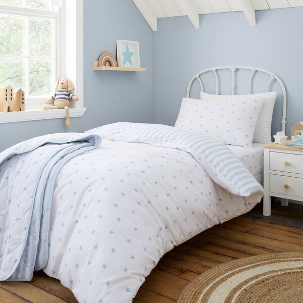 Biało-niebieska bawełniana pościel dziecięca jednoosobowa 135x200 cm Mini Star & Stripes – Bianca