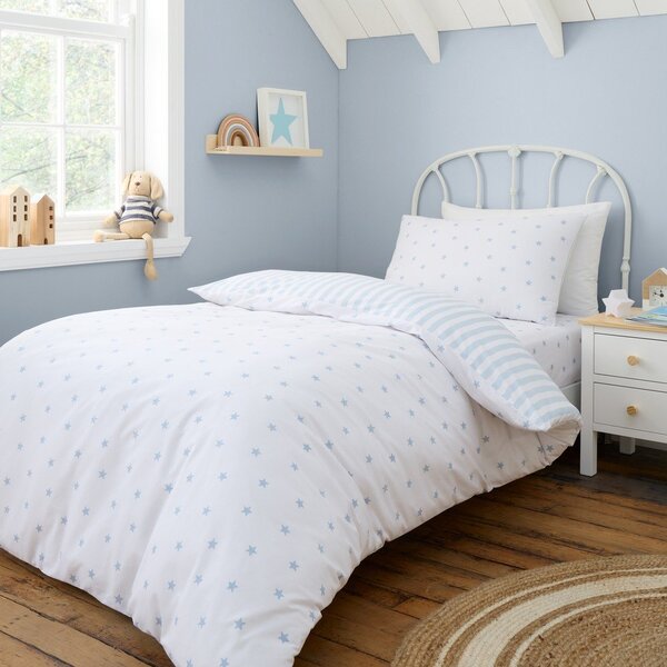 Biało-niebieska bawełniana pościel dziecięca jednoosobowa 135x200 cm Mini Star & Stripes – Bianca