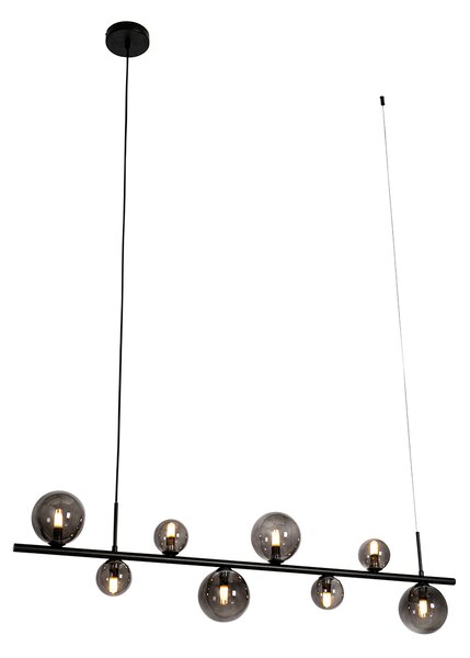 Lampa wisząca czarna z dymionym szkłem, wydłużona 8-punktowa - Monako Oswietlenie wewnetrzne