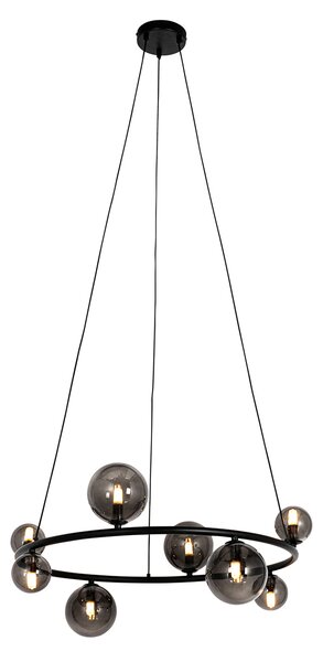 Lampa wisząca czarna z dymionym szkłem okrągła 8-punktowa - Monako Oswietlenie wewnetrzne