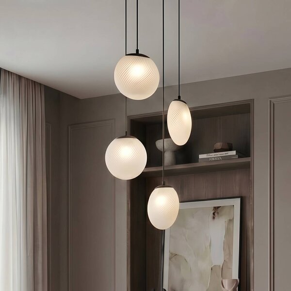 Lampa wisząca szklana Lunelle Lucande, możliwość ściemniania, salon / jadalnia, szkło, nowoczesny