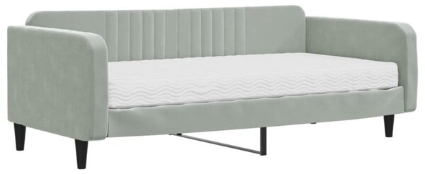Sofa z materacem do spania, jasnoszara, 100x200 cm, aksamit