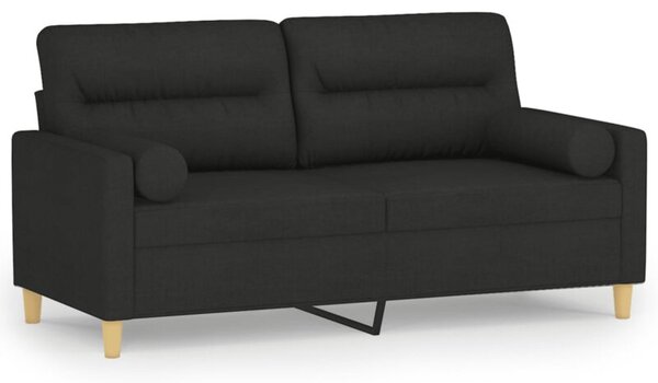 Sofa 2-osobowa z poduszkami, czarna, 140 cm, tkanina