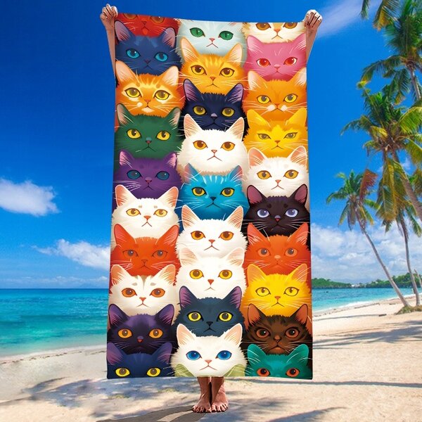 Szybkoschnący ręcznik plażowy MEOW 100x180 cm kolorowy, 100% mikrofibra