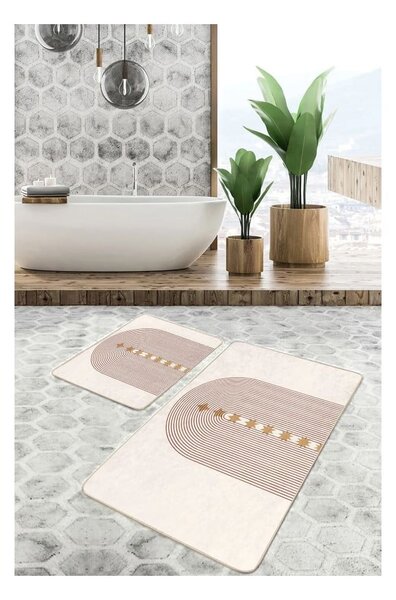 Beżowe aksamitne dywaniki łazienkowe zestaw 2 szt. 60x100 cm – Mila Home