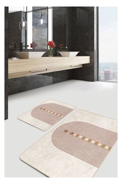 Beżowe aksamitne dywaniki łazienkowe zestaw 2 szt. 60x100 cm – Mila Home