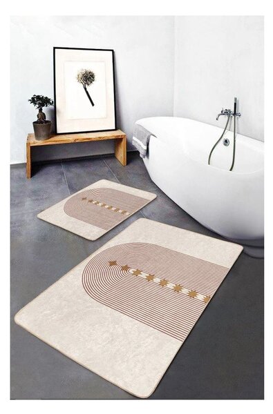 Beżowe aksamitne dywaniki łazienkowe zestaw 2 szt. 60x100 cm – Mila Home
