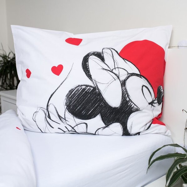 Czerwono-biała bawełniana pościel dziecięca jednoosobowa 140x200 cm Mickey and Minnie "Love" – Jerry Fabrics