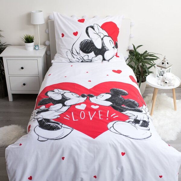 Czerwono-biała bawełniana pościel dziecięca jednoosobowa 140x200 cm Mickey and Minnie "Love" – Jerry Fabrics