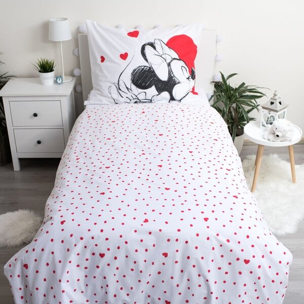 Czerwono-biała bawełniana pościel dziecięca jednoosobowa 140x200 cm Mickey and Minnie "Love" – Jerry Fabrics