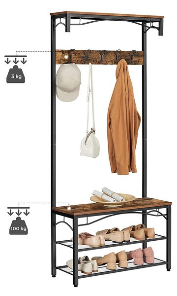 Wieszak do przedpokoju HENRY z miejscem na buty, 80x30x178,5cm, brąz/czarna Vasagle