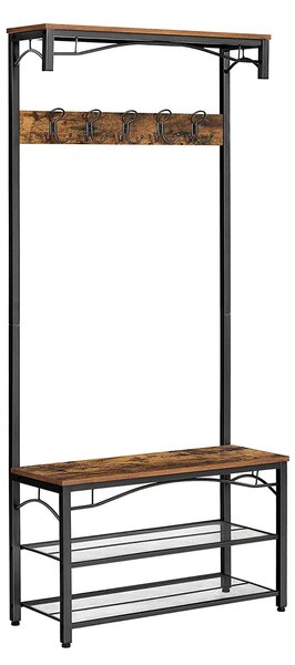 Wieszak do przedpokoju HENRY z miejscem na buty, 80x30x178,5cm, brąz/czarna Vasagle