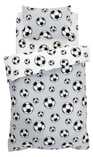 Jasnoszara polarowa pościel dziecięca dwuosobowa 200x200 cm Football – Catherine Lansfield