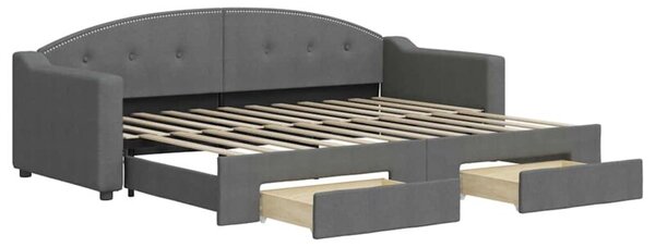 Sofa rozsuwana z szufladami, ciemnoszara, 80x200 cm, tkanina